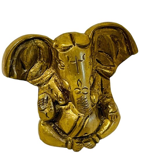 Small Brass Lord Ganesh Idol Elephant Mini Faux Gold 2"x2" - Picture 6 of 6